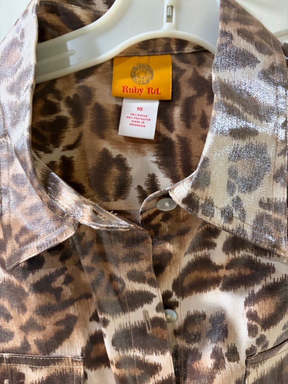 Ruby Rd. Brown Leopard Print Button-Front Shirt - Picture 2 of 4